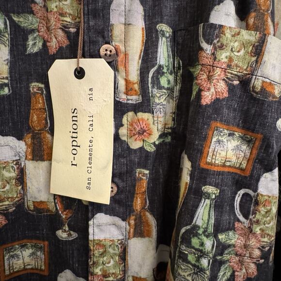 Hawaiian Shirt Men's Medium Beer Bottle & Liquor All-Over-Print Natural Cotton - Picture 2 of 5